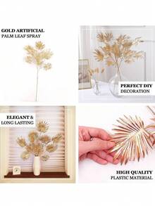 MEHELANY 1個人製造的植物金色假葉子聖誕節人造裝飾塑料蕨波士頓灌木人造灌木叢模擬熱帶葉子用於宴會裝飾婚禮diy家居室內外裝飾 - 金色 - 查看 4