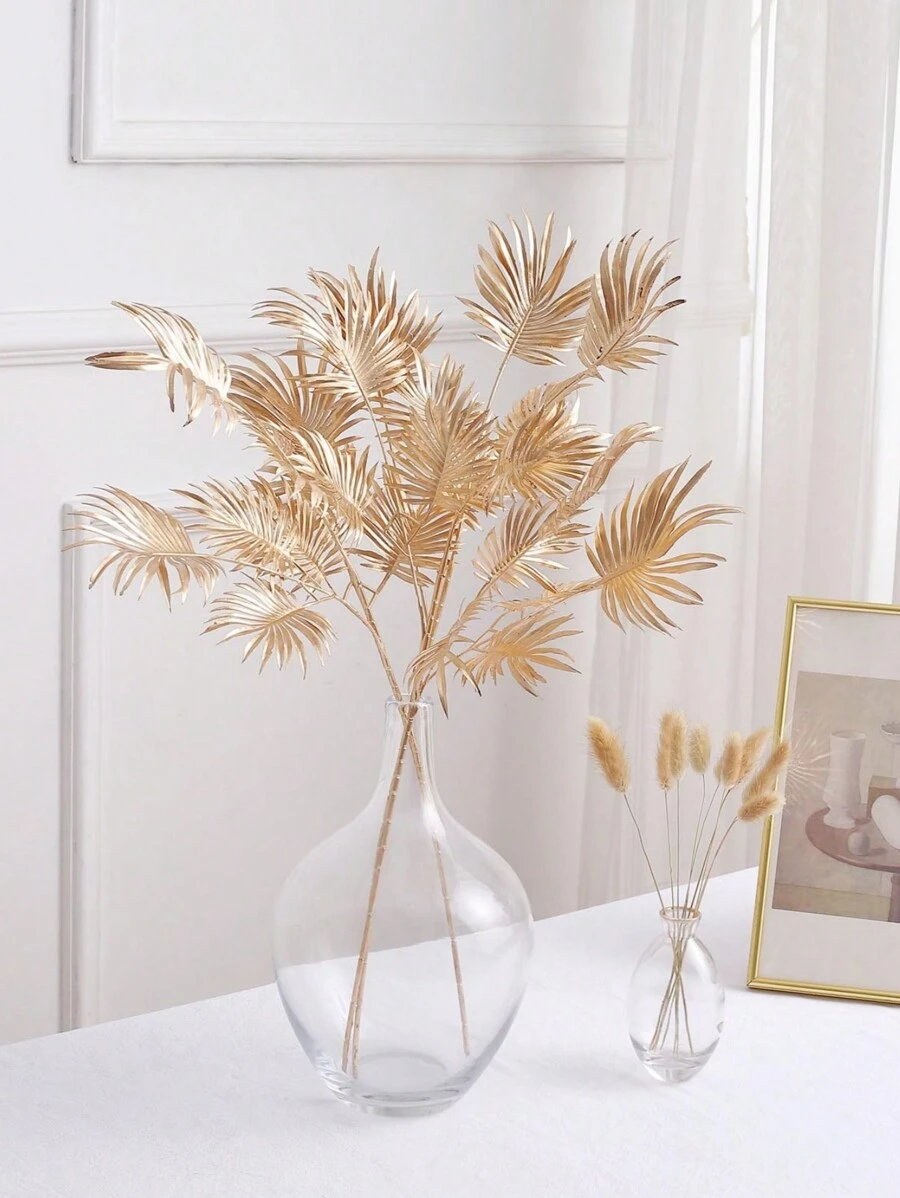 MEHELANY 1個人製造的植物金色假葉子聖誕節人造裝飾塑料蕨波士頓灌木人造灌木叢模擬熱帶葉子用於宴會裝飾婚禮diy家居室內外裝飾 - 金色 - 查看 1