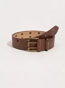 Boho 1pc Women's Punk Belt With Double Row Of Buckles And Holes, Suitable For Daily Use Halloween Summer, School Fall, Autumn, Halloween - Brown - View 1