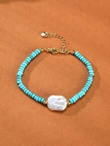 1 pièce Bracelet pour femme avec perle naturelle, cristal naturel, perle de calcul en pierre naturelle, convient pour un port quotidien