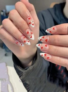 Nail Apparel 可愛中長款圓扁杏仁形光澤壓克力假指甲與 3d 設計。nail Apparel 可愛中長款圓扁杏仁形光澤壓克力假指甲與設計、3d 鑲嵌卡通兔兔可愛假指甲 24 枚/套 (白色法式 3d 星星鑽石) 同時附贈一片果凍及指甲銼(銼子顏色隨機)。 - 彩色 - 查看 1