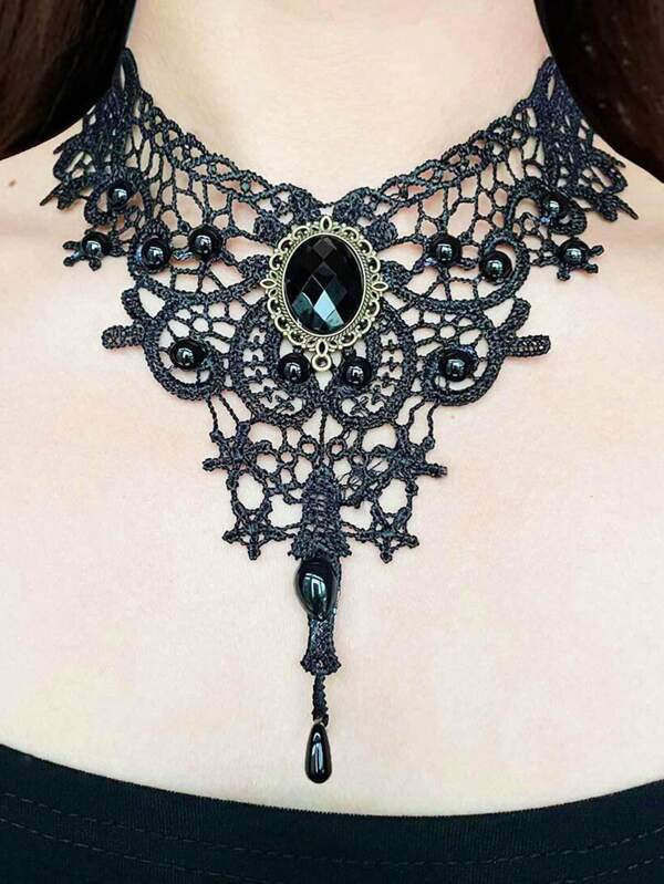 1 Stück Spitzen-Halskragen, falscher Kragen im Gothic-Stil, Choker, Halloween, Valentinstag