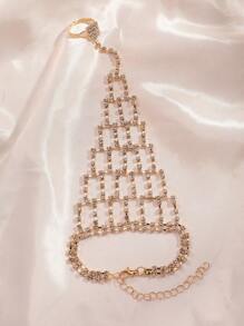 1pc Square Rhinestone Decor Hand Chain Bracelet For Women, Full Of Shiny Sparkle For Party And Wedding Bridal Accessory - Yellow Gold - View 5