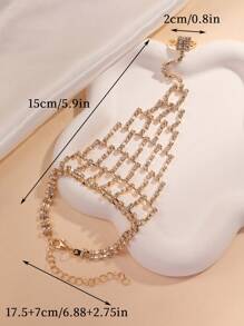 1pc Square Rhinestone Decor Hand Chain Bracelet For Women, Full Of Shiny Sparkle For Party And Wedding Bridal Accessory - Yellow Gold - View 3