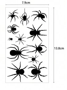 8 张万圣节黑色纹身贴纸，适用于脸部、颈部、耳朵、身体，带有蜘蛛、蝙蝠、南瓜图案 - 黑色 - 查看 4