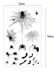 8 张万圣节黑色纹身贴纸，适用于脸部、颈部、耳朵、身体，带有蜘蛛、蝙蝠、南瓜图案 - 黑色 - 查看 5