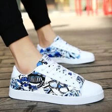 Giày thể thao cổ thấp in họa tiết màu trắng cho các cặp đôi, thời trang, thoáng khí, chống trượt, thích hợp cho du lịch và hoạt động ngoài trời - Màu xanh lam - Xem 1