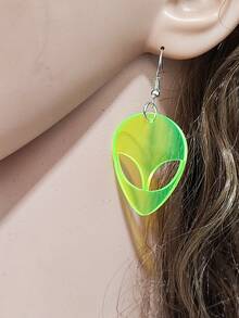 1對時尚可愛透明螢光綠色亞克力外星耳環,適用於音樂節、藝術節、表演、日常佩戴 - 綠色 - 查看 6