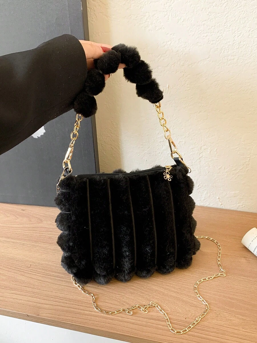 1入黑色毛絨女士手提包