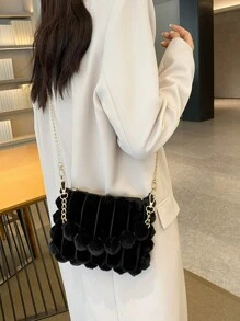 1入黑色毛絨女士手提包 - 黑色 - 查看 5