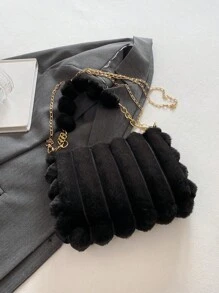 1入黑色毛絨女士手提包 - 黑色 - 查看 7