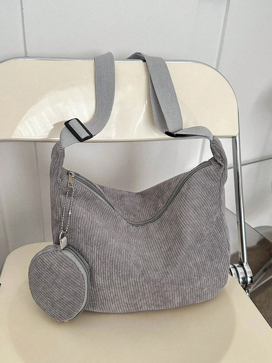 Đúng mốt Màu thuần Giải trí Đáng yêu 2 Miếng Túi đeo chéo - Xám - Xem 1