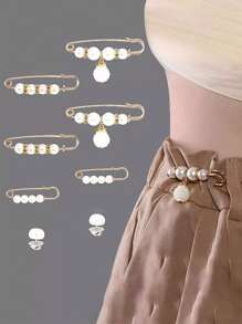 10pcs Women's Anti-Slip Brooch Waist Buckle Adjust Skirt Waist Tightness, Fixed Clothing Neckline Corsage Decorative Buckle Excludes The Card. - White - View 32