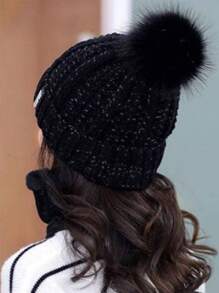 女士冬季帽子圍巾套裝,韓國風格針織帽戶外防風頸部保護,加厚&保暖,適用於戶外活動 - 灰色 - 查看 5