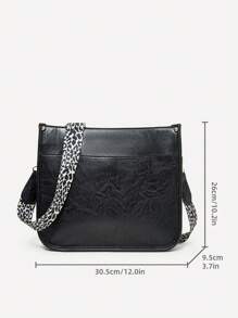 極簡主義者假皮革方形肩袋 女性小信使袋 女士斜挎手提包 簡約風格掏買派對化妝用大容量拉繩手提包 - 黑色 - 查看 7