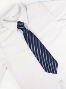 1條男士海軍藍休閒斜紋商務領帶，適用於工作 - 彩色 - 查看 3