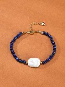 1 pièce Bracelet pour femme avec perle naturelle, cristal naturel, perle de calcul en pierre naturelle, convient pour un port quotidien