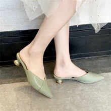 Giày lười nữ mới 2025, gót thấp chunky hoặc gót dày, giày mules thời trang mũi nhọn, phù hợp cho các hoạt động ngoài trời và trở thành người dẫn đầu xu hướng thời trang - màu xanh lá - Xem 3