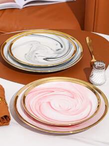 1 Pieza Conjunto De Vajilla De Cerámica Estilo Nórdico Con Platos, Platos Y Cuencos Con Detalles En Dorado, Para Uso Doméstico - Gris - Ver 2