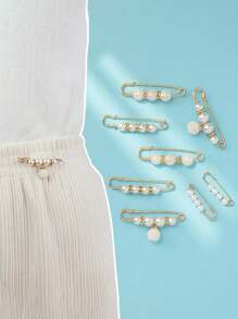 10pcs Women's Anti-Slip Brooch Waist Buckle Adjust Skirt Waist Tightness, Fixed Clothing Neckline Corsage Decorative Buckle Excludes The Card. - White - View 11