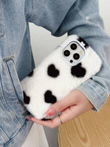 1 件愛心型毛絨單手機殼相容於 Apple、samsung、xiaomi、oppo、vivo、、redmi - 黑與白 - 查看 5