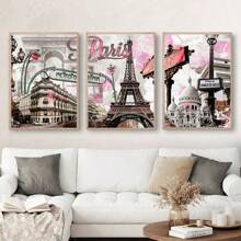 3件城市地標建築家居裝飾帆布印刷品,適用於客廳、臥室、書房 - 彩色 - 查看 3
