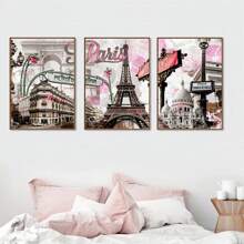 3件城市地標建築家居裝飾帆布印刷品,適用於客廳、臥室、書房 - 彩色 - 查看 5