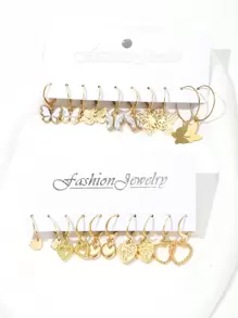 10 đôi bông tai hình trái tim và bướm cho ngày lễ tình nhân - Vàng - Xem 2