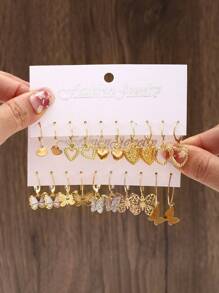 10 đôi bông tai hình trái tim và bướm cho ngày lễ tình nhân - Vàng - Xem 1