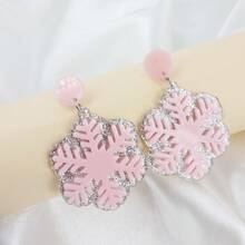 2件装女士圣诞雪花图案亚克力面板设计百搭个性时尚耳环，适合圣诞派对，设计感十足，是送给女孩和老师的绝佳礼物。 - 粉色 - 查看 2