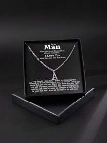 1pc 26 Letter Stainless Steel Pendant Necklace Gift Box, Suitable For Surprising Husband/Boyfriend, Initial Necklace, Fashion Minimalist Style (Note: Due To Lighting And Shooting Angle, There May Be Slight Color Difference Between Actual Product And Image) - Silver - View 1