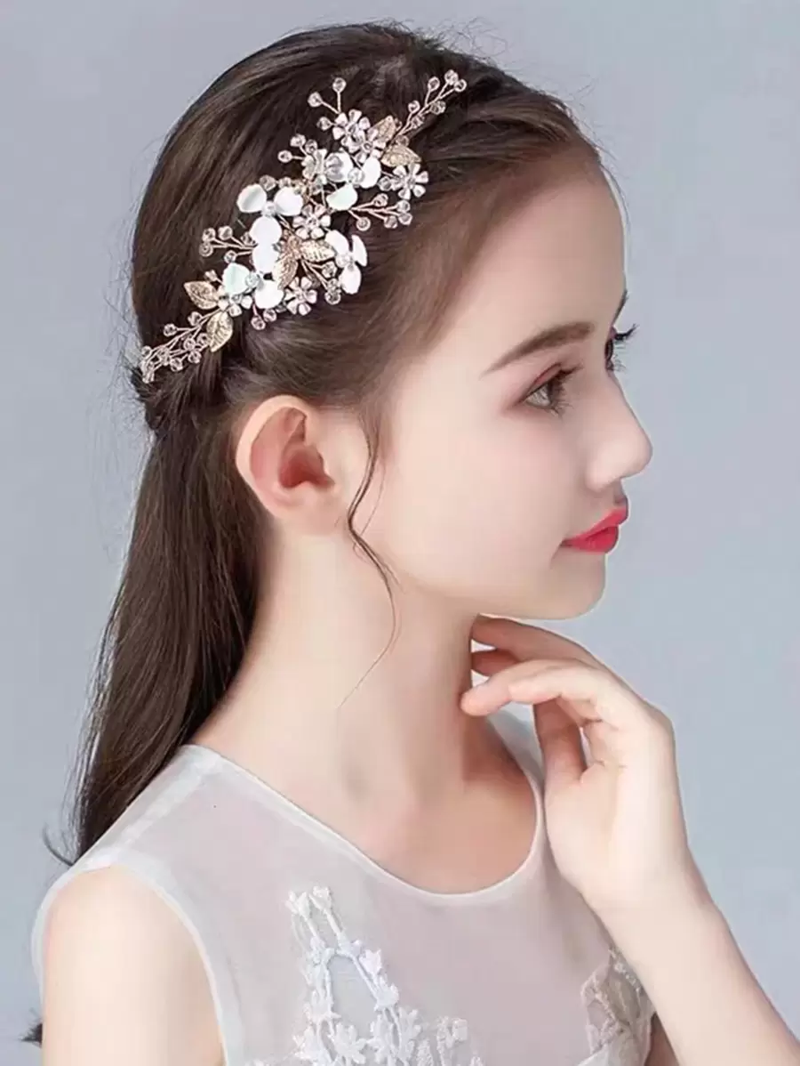 1pc Sweet & Elegant Hairband With Rhinestone, Pearl & Flower Decor For Teen Girls - Gold - View 1