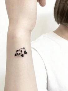 3 arkusze/zestaw Cute Cartoon Panda & Bamboo Wodoodporna Tymczasowa Naklejka Tatuażowa, Body Art Dla Dorosłych Mężczyzn I Kobiet, Ramiona I Kostki - Czarne - Zobacz 2