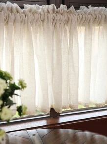 1 件韩式/日式亚麻薄纱窗帘，装饰窗纱 - 米色 - 查看 1