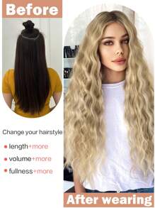 16pcs Clip-In Hair Extensions, 22 Inches Long, Water Wave, Full Head Synthetic Hair Extensions Set For Women, 7pcs - Multicolor - View 8