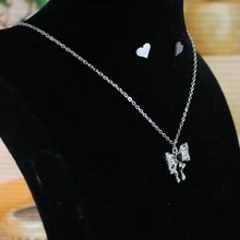 Juego de Collar y Dije con diseño de moño - Negro - Ver 3