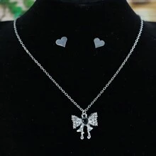 Juego de Collar y Dije con diseño de moño - Negro - Ver 2