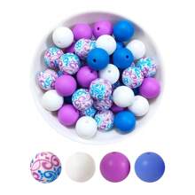 20入組直徑15mm的矽膠珠子套裝,適用於自製串珠首飾,附水轉印豹紋圖案 - 彩色 - 查看 24