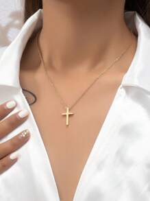 1 件时尚吊坠项链，适合女士、日常佩戴、送礼 - 金黃色 - 查看 1