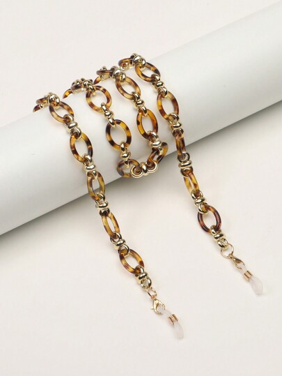 Street 1pc Unisex Leopard Print Black & Orange Acrylic Glasses Chain Glasses Accessories For Women