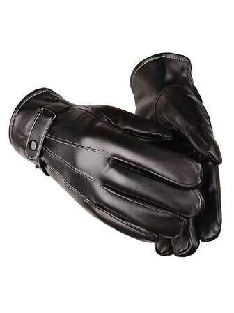 1 paar dikke herenhandschoenen PU, klassieke zwarte warme winterhandschoenen, warme accessoires