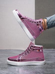 Của phụ nữ High Top Giày thể thao , Sáng bóng Hoa hồng Đỏ  Da bằng sáng chế , Cho đám cưới , Buổi tiệc , Hiệu suất , Ngày , Giải trí , Và Thể thao , Vợ chồng Giày dép - Màu Hồng Tươi - Xem 2