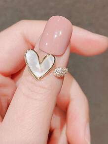 1 pieza Nuevo y exclusivo anillo de mujer con forma de corazón de cobre con micro-incrustaciones, diseño de moda y lujo, ajustable, para San Valentín, mamá, madre, Día de la Madre, regalo