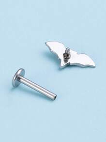 1pc Stainless Steel 3d Bat Shaped Labret Lip Ring Body Piercing Jewelry For Women At Festival Party - Silver - View 9
