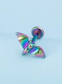 1pc Stainless Steel 3d Bat Shaped Labret Lip Ring Body Piercing Jewelry For Women At Festival Party - Silver - View 3