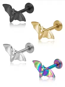 1pc Stainless Steel 3d Bat Shaped Labret Lip Ring Body Piercing Jewelry For Women At Festival Party - Silver - View 1