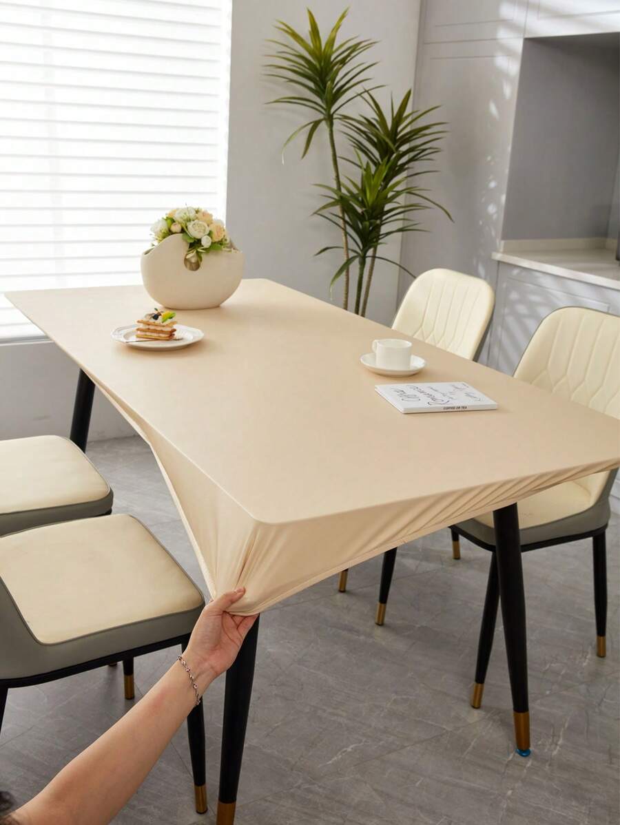 1pc Waterproof Tablecloth, Solid Color, Lightweight Luxury, Oil-Proof, Suitable For Dining Table, Coffee Table, Desk, Dust-Proof, Washable, Beige - Beige - View 1
