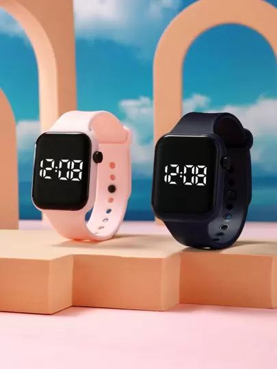 2入組方形led手環電子手表,適合日常佩戴