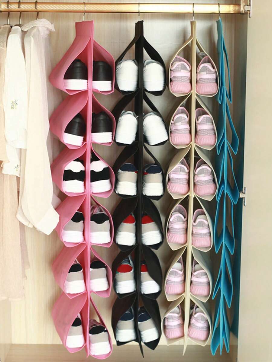 1件家用12网无纺布双面鞋挂袋挂式衣帽间多功能鞋子收纳袋 - 彩色 - 查看 1