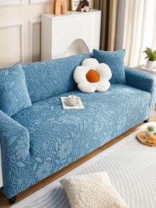 1pc 3D Sofa Cover, Multi-Functional Full Cover Sofa Cover, Solid Color Leaf Design Protective Sofa Cover, Elastic Full Wrap One-Piece Sofa Cover, With 1 Pillow Case Gift